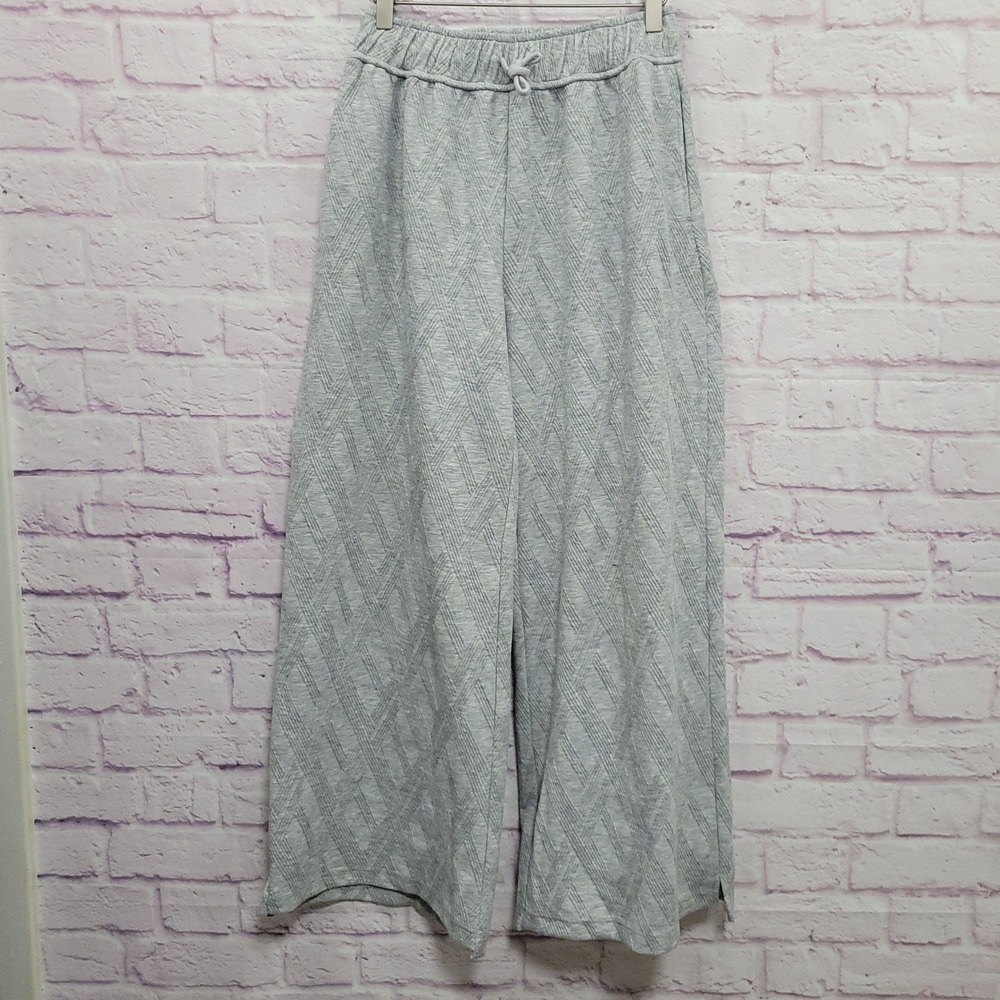 Umgee Gray Quilted Wide Leg Sweatpants Wm S Elastic Waist Drawstring Lounge Cozy
